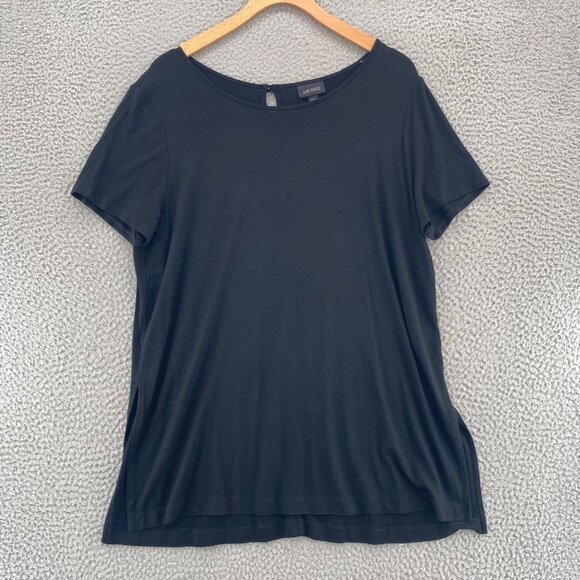 J Jill Top Womens Large Black Wearever Short Sleeve Pullover Stretch Side Slit - Picture 1 of 10